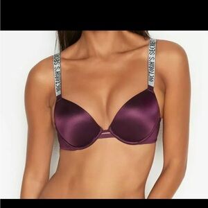 34D VS VERY SEXY Shine Plum Push-Up Bra Shiny Straps Logo NWT